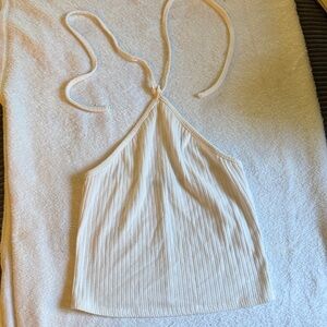 Forever 21 White Ribbed Halter Tank